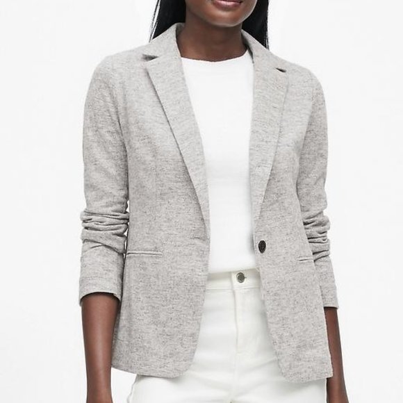 BANANA REPUBLIC Unstructured Stretch Knit Blazer - Heather Grey Wool Blend - Picture 1 of 6